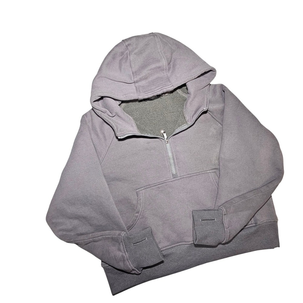 Automet Womens Grey Fleece Lined Half Zip Hoodie Small Thumb Holes Pocket